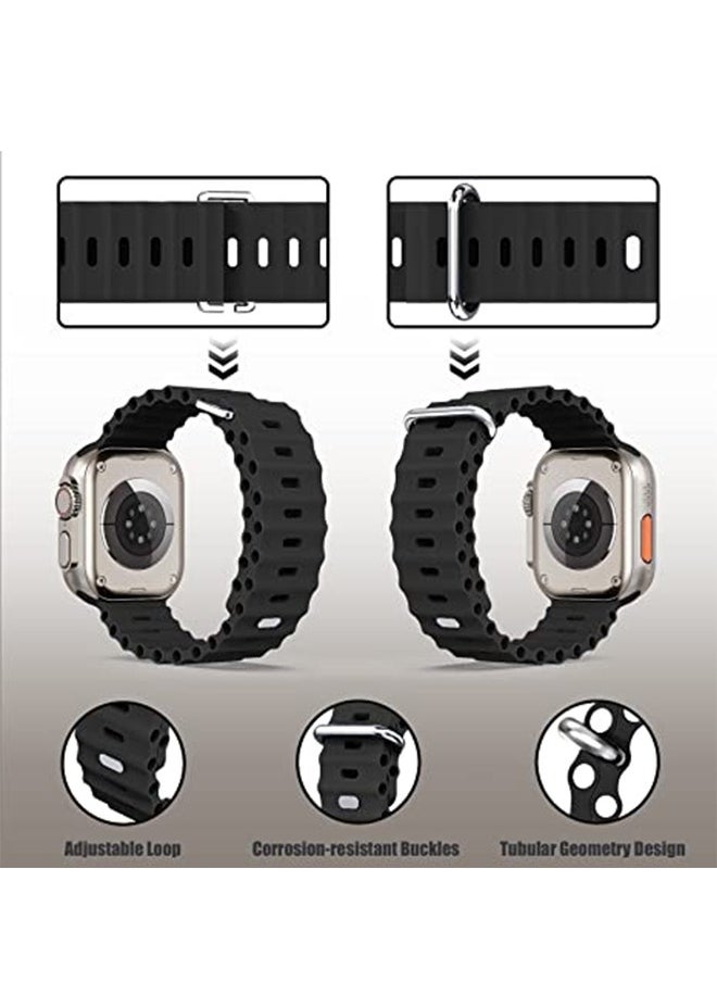 Ocean - 1 Piece Apple Watch Ocean Band 49mm 45mm 44mm 42mm Soft Silicone Loop Strap For iWatch Series Ultra/8/7/SE/6/5/4/3/2/1 Black - Image 1