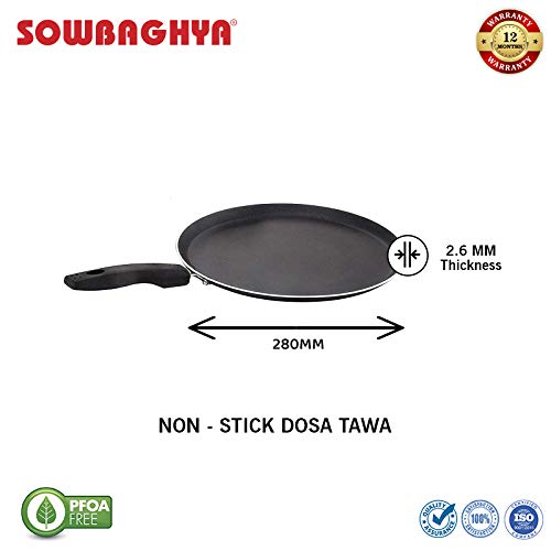 SOWBAGHYA Non Stick Breakfast Set (Dosa Tawa and Fry Pan with SS Lid) 2.6mm Thickness, Black | Non-Stick Cookware Set - Fry Pan & Tawa | Gas Compatible Cookware Combo Set Offer, 2 Piece - Image 3
