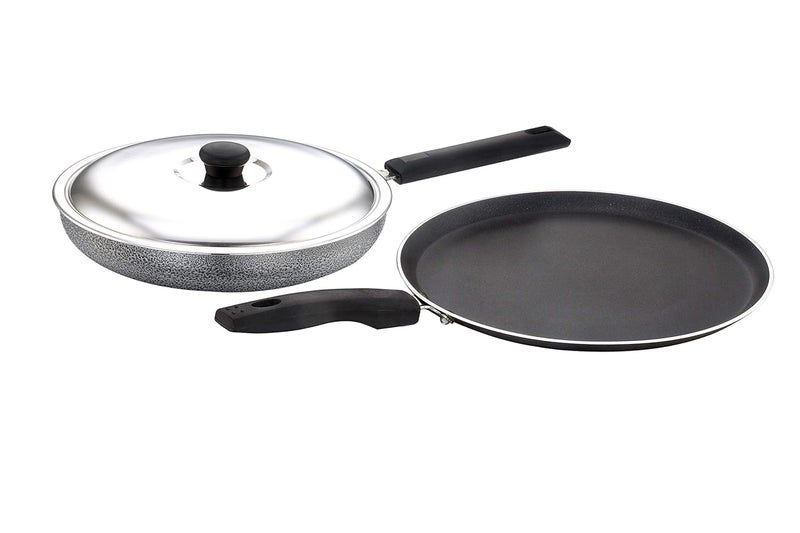 SOWBAGHYA Non Stick Breakfast Set (Dosa Tawa and Fry Pan with SS Lid) 2.6mm Thickness, Black | Non-Stick Cookware Set - Fry Pan & Tawa | Gas Compatible Cookware Combo Set Offer, 2 Piece - Image 1
