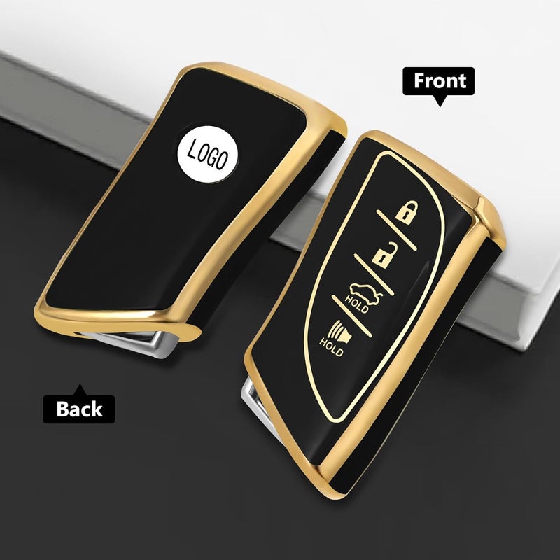 وركاس غطاء ناعم من TPU لمفتاح الريموت متوافق مع سيارات لكزس ES350، ES300h، UX200، LS500، LS500H، LC500، LC500h، يدعم نظام الدخول بدون مفتاح والتحكم عن بعد بـ 4 أزرار (لون أسود). - Image 4