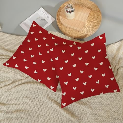 JEFERSO Valentine's Day Pillow Covers 20x20 Inch Set of 2, Red Love Heart Valentines Throw Pillows Valentines Decor Square Red Pillowcase Anniversary Decorative Outdoor Cushion Case for Sofa Couch - Image 5