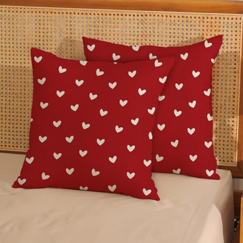 JEFERSO Valentine's Day Pillow Covers 20x20 Inch Set of 2, Red Love Heart Valentines Throw Pillows Valentines Decor Square Red Pillowcase Anniversary Decorative Outdoor Cushion Case for Sofa Couch - Image 2