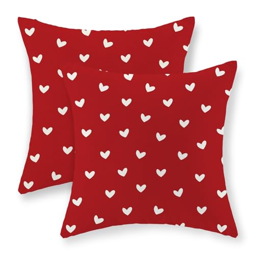 JEFERSO Valentine's Day Pillow Covers 20x20 Inch Set of 2, Red Love Heart Valentines Throw Pillows Valentines Decor Square Red Pillowcase Anniversary Decorative Outdoor Cushion Case for Sofa Couch - Image 1
