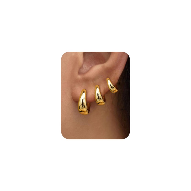 PANSHI  3Pairs Gold Hoop Earrings Set for Women Trendy Chunky Huggie Dainty Earring Jewelry for Women Teens (Gold - 3 Pairs) - Image 1
