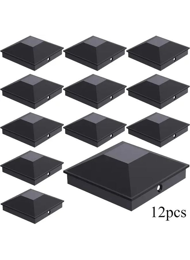 12pcs Black Fence Post Caps With Screws Durable Plastic Deck Guardrail End Covers Outdoor - Image 1