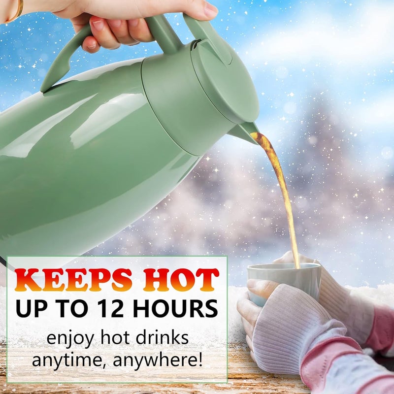 CABAX 34-Oz Thermal Carafe Coffee Bottle,1L Capacity Vacuum Insulated Portable Hot Cold Pot Thermal Carafe for Travel Camping, Green - Image 5