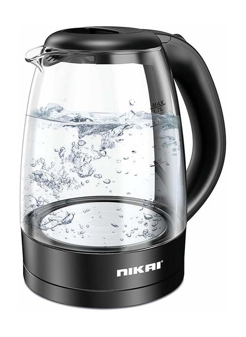 Electric Glass Kettle, Led Indicator, Auto Shut Off, Cord Storage, 360° Rotating Base, Sleek Design, Anti-Slip Feet, Detachable Filter, Quick Boiling, For Home And Office Use 1.7 L 2200 W NK323GX Black/Clear