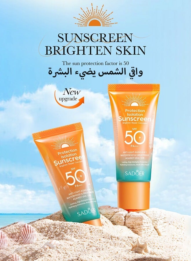 سادور لوشن واقي من الشمس مقاوم للماء وغير دهني مع طيف واسع، زيت معدني للوجه والجسم واقي من الشمس بعامل حماية من الشمس 50، حماية من الأشعة فوق البنفسجية الطويلة والمتوسطة، خفيف الوزن وسريع الامتصاص، 50 جم - Image 2