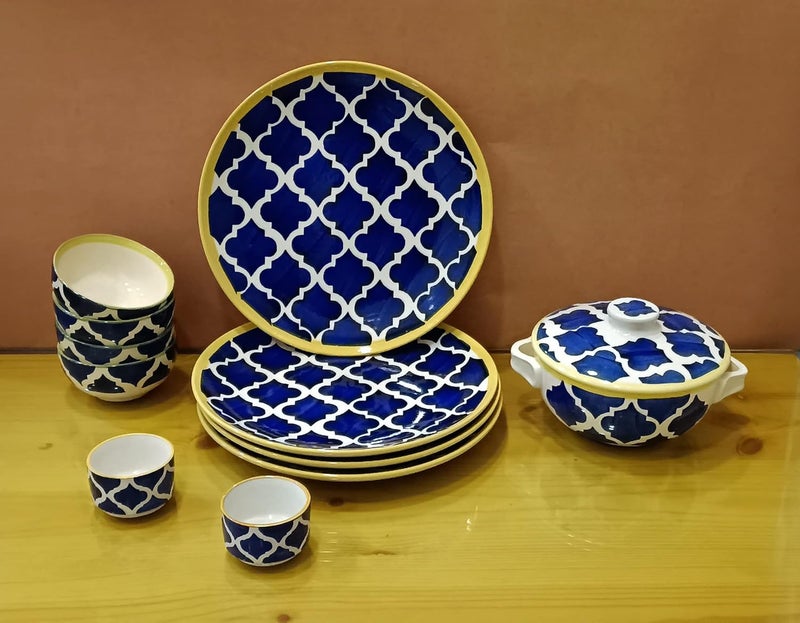 Caffeine Ceramic Handmade Blue Umrao Combo Dinner Set Set of 11 pcs - Image 2