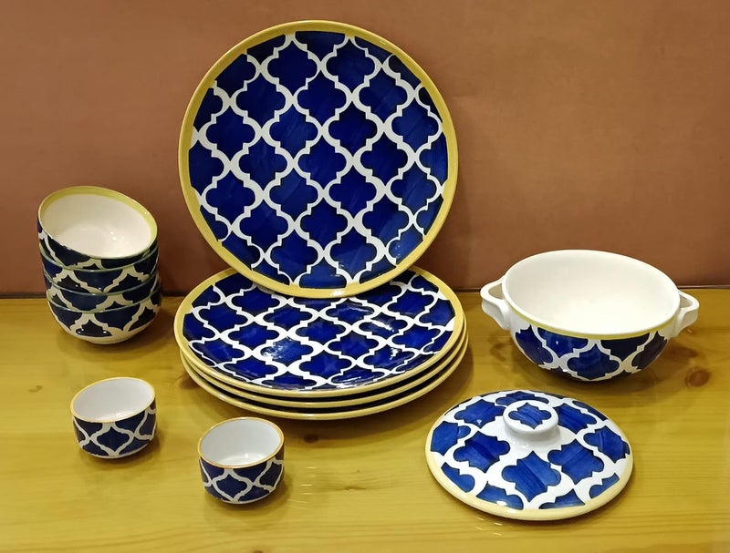 Caffeine Ceramic Handmade Blue Umrao Combo Dinner Set Set of 11 pcs - Image 1