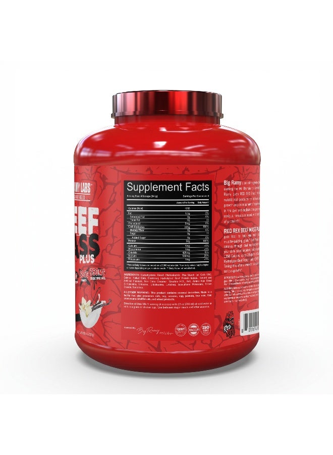 RED REX Beef Mass Plus Gainer Powder - Vanilla Flavor - 6lb (2.72kg) - 50 g Protein Per Serving - 8 Servings - for Muscle Growth & Recovery - Image 3