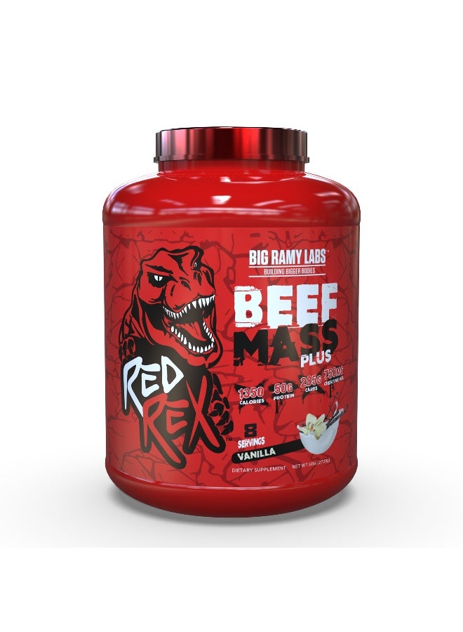 RED REX Beef Mass Plus Gainer Powder - Vanilla Flavor - 6lb (2.72kg) - 50 g Protein Per Serving - 8 Servings - for Muscle Growth & Recovery - Image 1