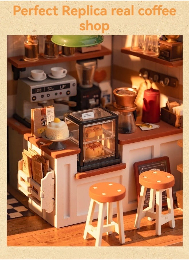 Coffee shop DIY hut handmade wooden puzzle three-dimensional model house assembly model building blocks toy house
