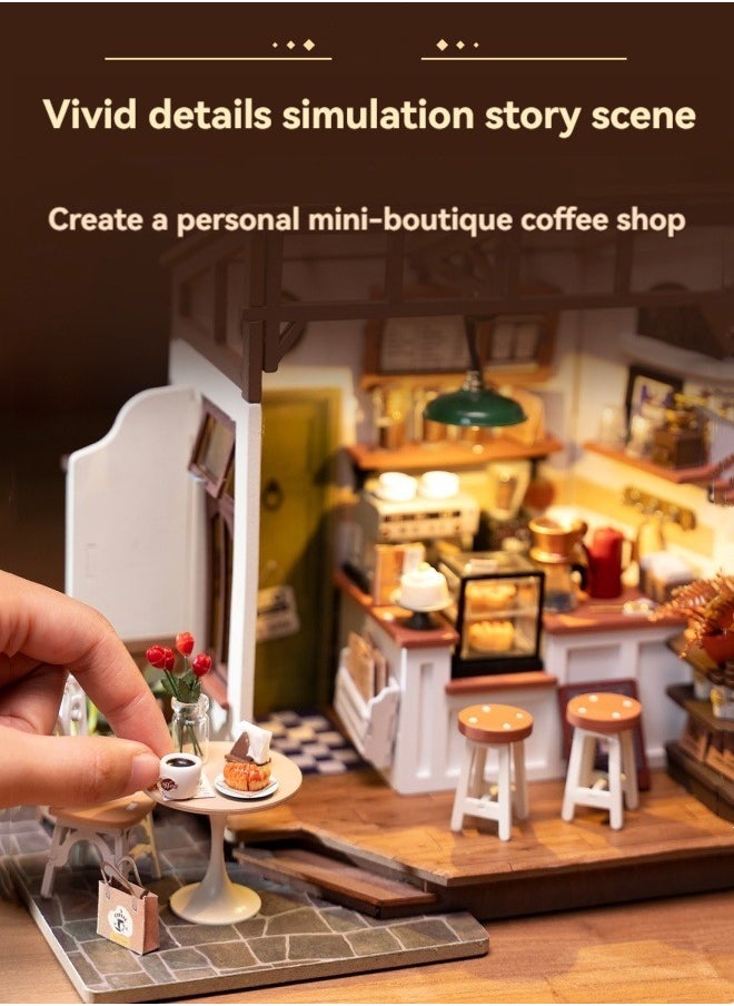 Coffee shop DIY hut handmade wooden puzzle three-dimensional model house assembly model building blocks toy house