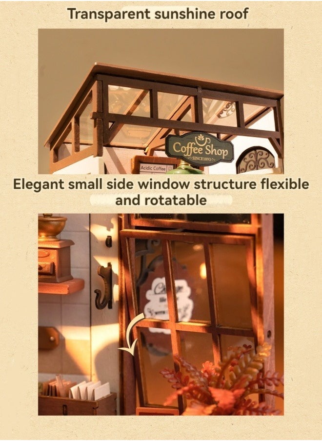Coffee shop DIY hut handmade wooden puzzle three-dimensional model house assembly model building blocks toy house