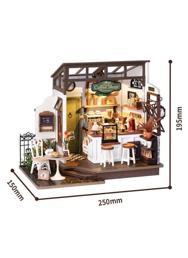 Coffee shop DIY hut handmade wooden puzzle three-dimensional model house assembly model building blocks toy house