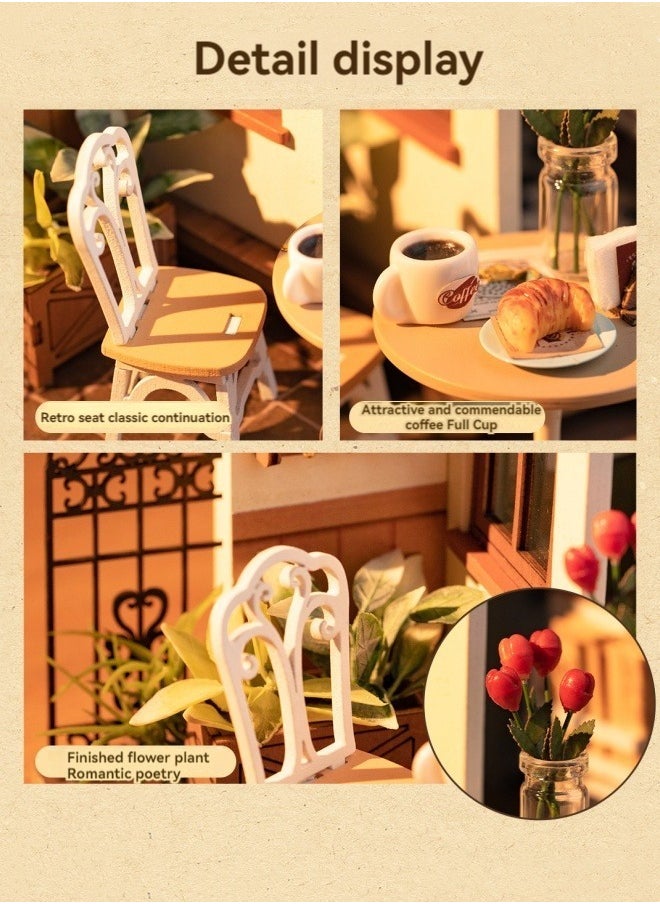 Coffee shop DIY hut handmade wooden puzzle three-dimensional model house assembly model building blocks toy house