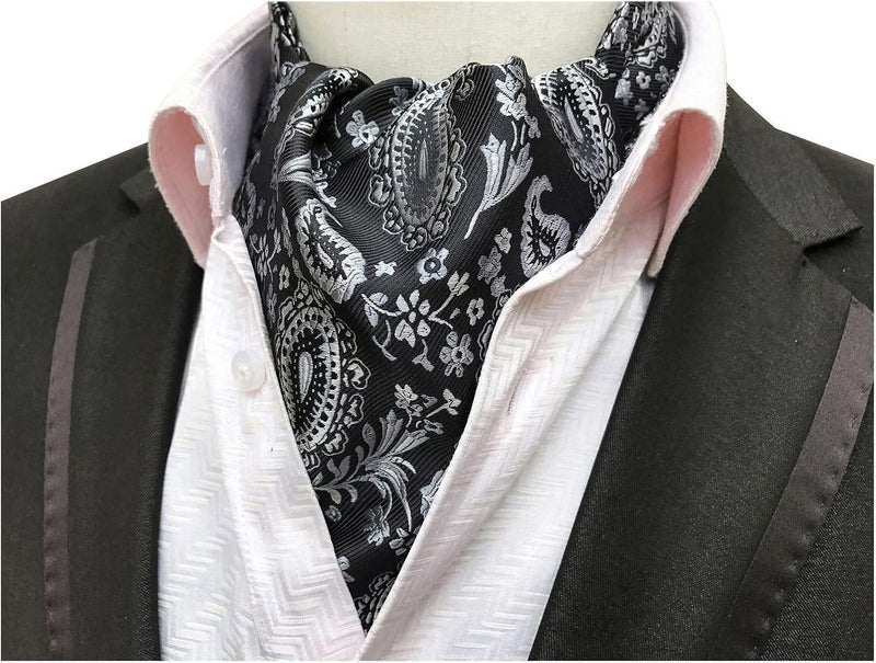 Elfeves Men's Paisley Floral 100% Silk Cravat Ties Hademade Formal Jacquard Woven Ascot - Image 2