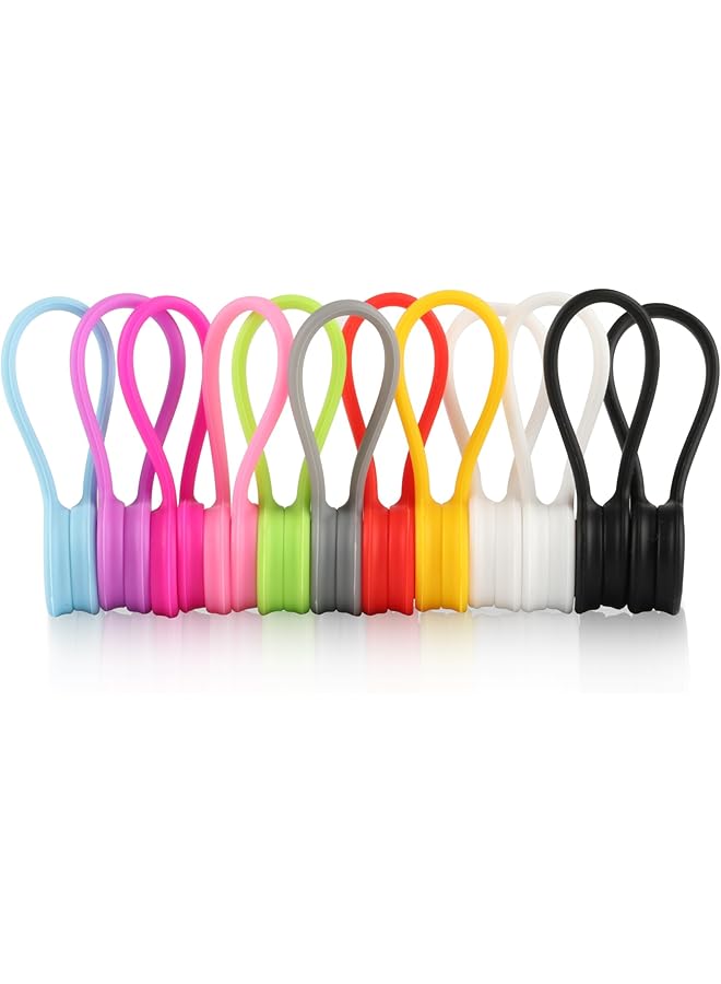 erorex 12 Pcs Magnetic Cable Ties Reusable Silicone Cable Ties Silicone Cable Clips Multi Purpose Magnetic Cable Clips Cord Ties Cord Organizer For Cord Management Home Office Wire Cable Manager - Image 1