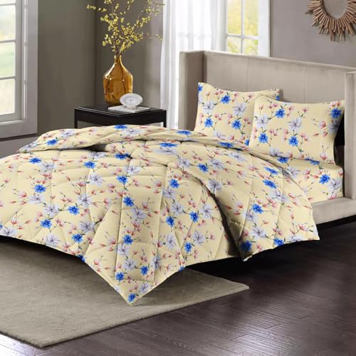 VAS COLLECTIONS Super Soft Glace Cotton King Size AC Comforter Wedding Gift Set (with Bag) for Double Bed with 1 Flat Bedsheet and 2 Pillow Cover (4PC Comforter Set) Tealish Blue and Orange Red - Image 1