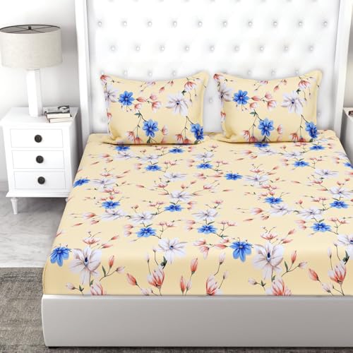 VAS COLLECTIONS Super Soft Glace Cotton King Size AC Comforter Wedding Gift Set (with Bag) for Double Bed with 1 Flat Bedsheet and 2 Pillow Cover (4PC Comforter Set) Tealish Blue and Orange Red - Image 4