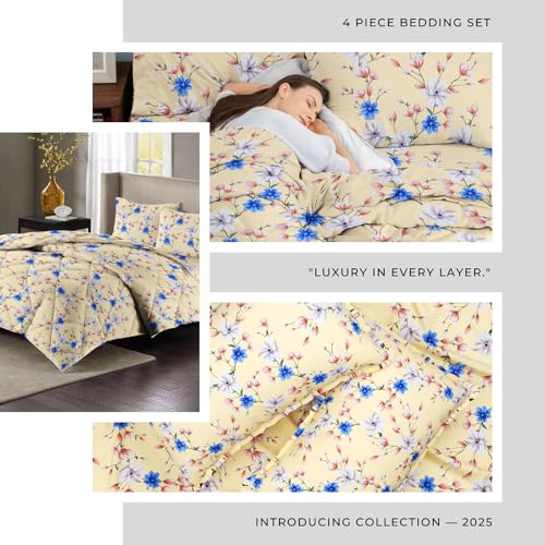 VAS COLLECTIONS Super Soft Glace Cotton King Size AC Comforter Wedding Gift Set (with Bag) for Double Bed with 1 Flat Bedsheet and 2 Pillow Cover (4PC Comforter Set) Tealish Blue and Orange Red - Image 3