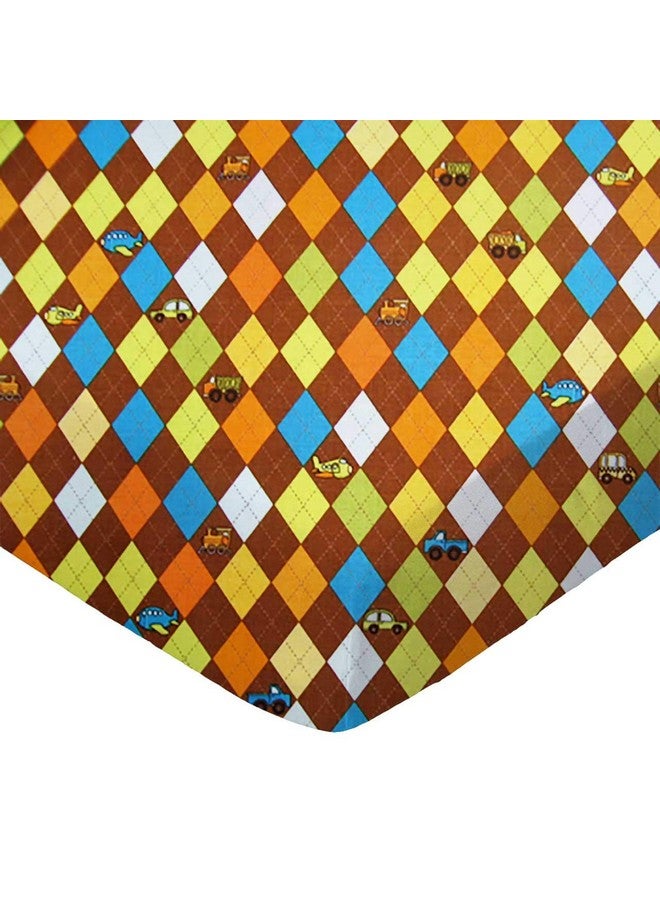 SHEETWORLD.COM SheetWorld Fitted 100% Cotton Percale Portable Mini Crib Sheet 24 x 38, Argyle Brown Transport, Made in USA - Image 1