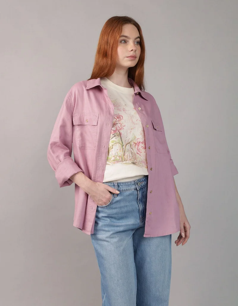 American Eagle AE Weekend Vibes Long-Sleeve Button-Up Shirt