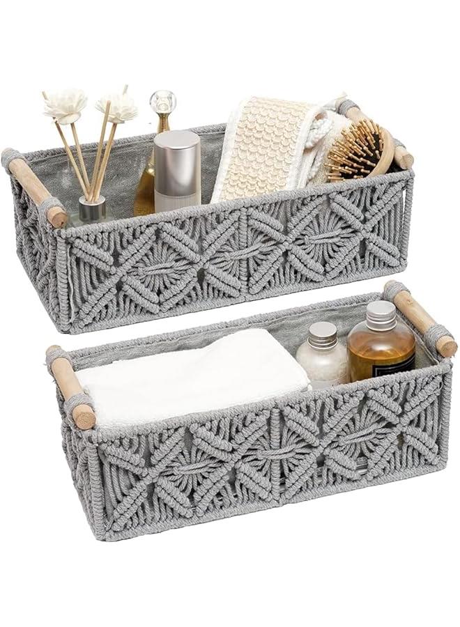 MIXDE Storage Basket Boho Decor Baskets for Organizing Woven Decorative Basket for Countertop Toilet Paper Basket for Toilet Tank Shelf Basket for Bathroom Livingroom Bedroom (Grey) - Image 1