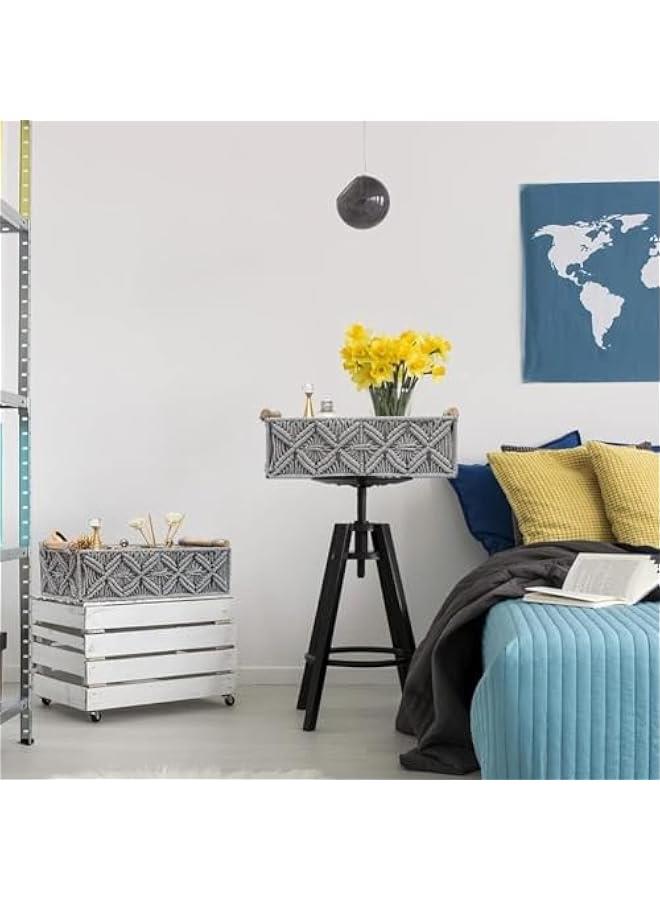 MIXDE Storage Basket Boho Decor Baskets for Organizing Woven Decorative Basket for Countertop Toilet Paper Basket for Toilet Tank Shelf Basket for Bathroom Livingroom Bedroom (Grey) - Image 4