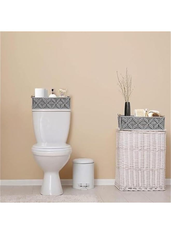 MIXDE Storage Basket Boho Decor Baskets for Organizing Woven Decorative Basket for Countertop Toilet Paper Basket for Toilet Tank Shelf Basket for Bathroom Livingroom Bedroom (Grey) - Image 5