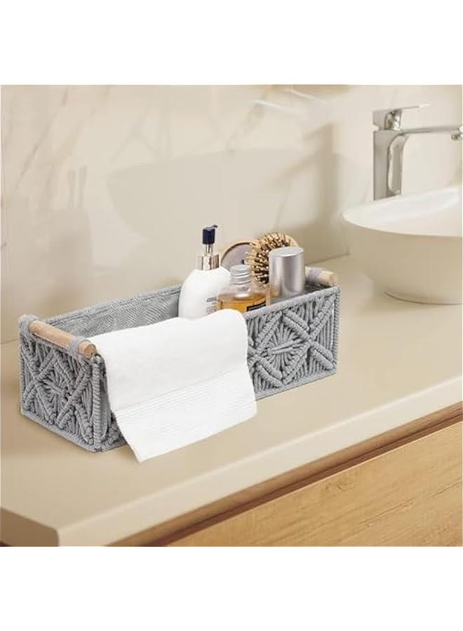 MIXDE Storage Basket Boho Decor Baskets for Organizing Woven Decorative Basket for Countertop Toilet Paper Basket for Toilet Tank Shelf Basket for Bathroom Livingroom Bedroom (Grey) - Image 3