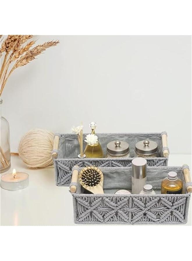 MIXDE Storage Basket Boho Decor Baskets for Organizing Woven Decorative Basket for Countertop Toilet Paper Basket for Toilet Tank Shelf Basket for Bathroom Livingroom Bedroom (Grey) - Image 2