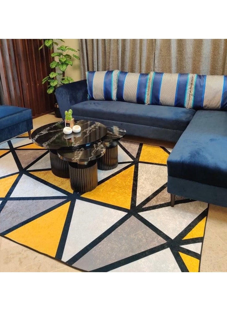 RIZARIES سجادة مركزية هندسية صفراء، قماش، مستطيلة  - Image 1