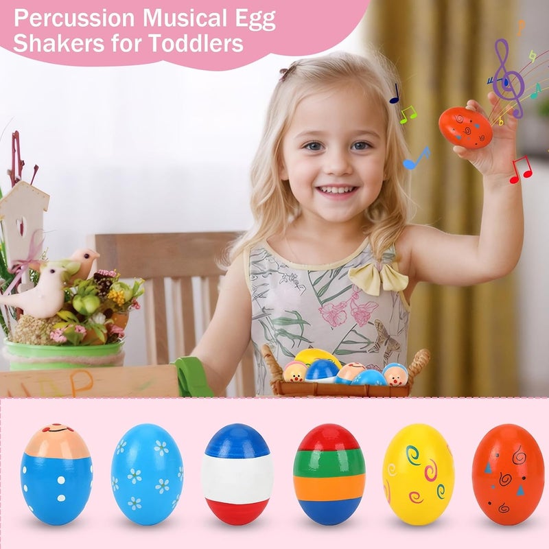 Augshy 14 PCS Wooden Egg Shakers, Maracas Percussion Easter Egg Shakers Musical Instruments Early Learning Toys Easter Basket Stuffers Easter Party Favors Classroom Prize - Image 4