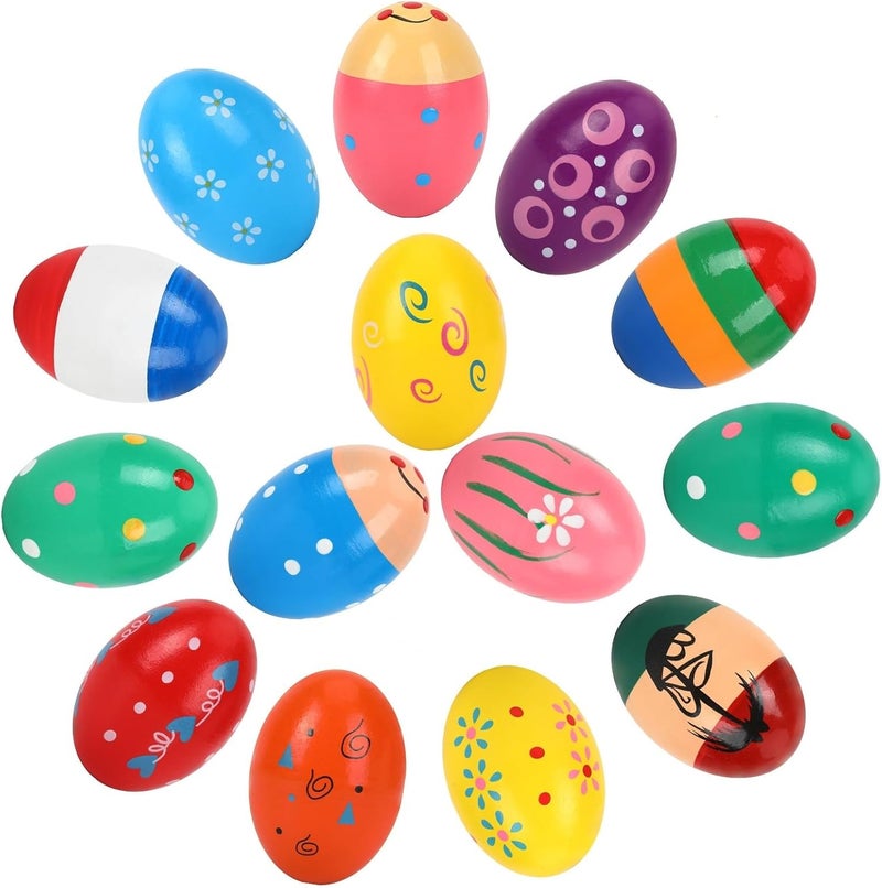 Augshy 14 PCS Wooden Egg Shakers, Maracas Percussion Easter Egg Shakers Musical Instruments Early Learning Toys Easter Basket Stuffers Easter Party Favors Classroom Prize - Image 1