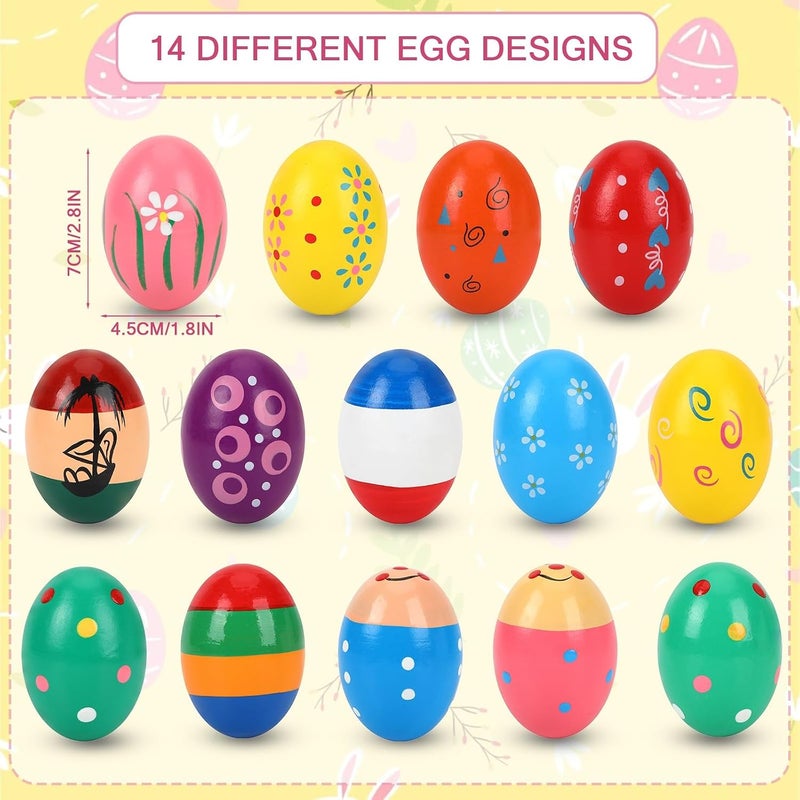 Augshy 14 PCS Wooden Egg Shakers, Maracas Percussion Easter Egg Shakers Musical Instruments Early Learning Toys Easter Basket Stuffers Easter Party Favors Classroom Prize - Image 2