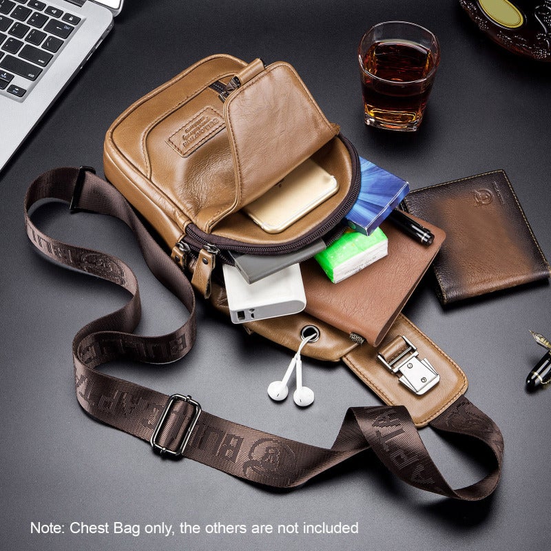 BULLCAPTAIN Men's Leather Sling Bag Waterproof Crossbody Pack Chest Shoulder Backpack for Hiking Cycling Mountaineering Travelling - Image 2