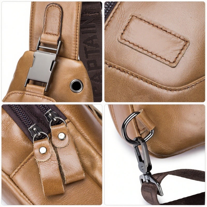 BULLCAPTAIN Men's Leather Sling Bag Waterproof Crossbody Pack Chest Shoulder Backpack for Hiking Cycling Mountaineering Travelling - Image 3