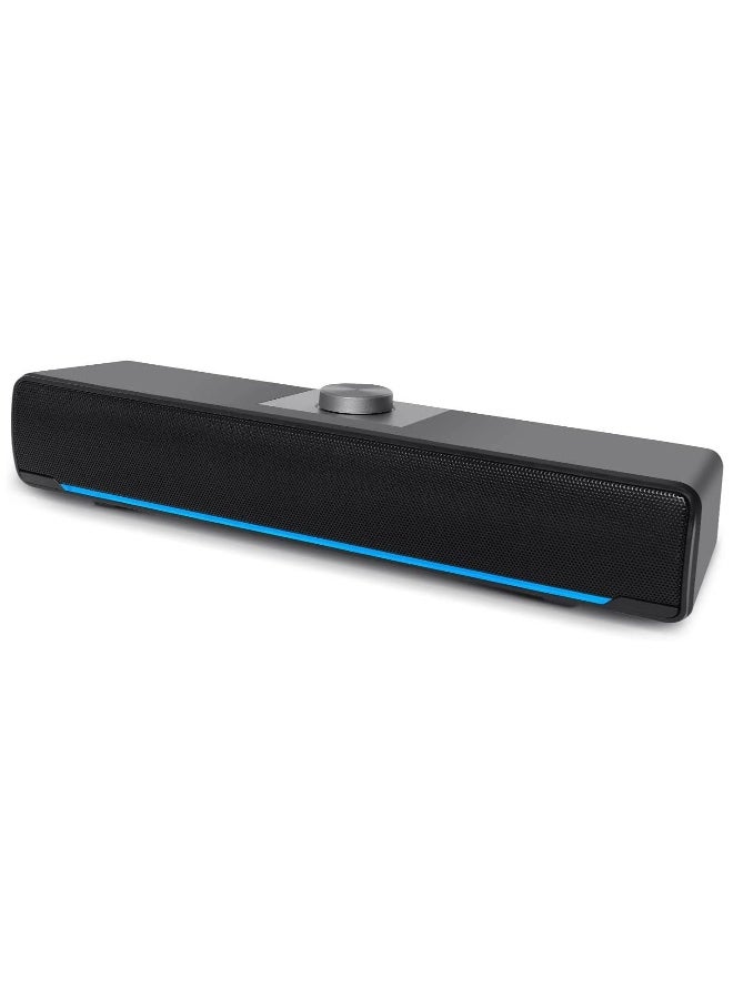 Computer Speakers, 2.0 Stereo USB Powered Wired Soundbar Speaker with Blue LED Light and 3.5 mm Aux Connection for TV Desktop Laptop PC Monitor Mobile Phone - Image 1
