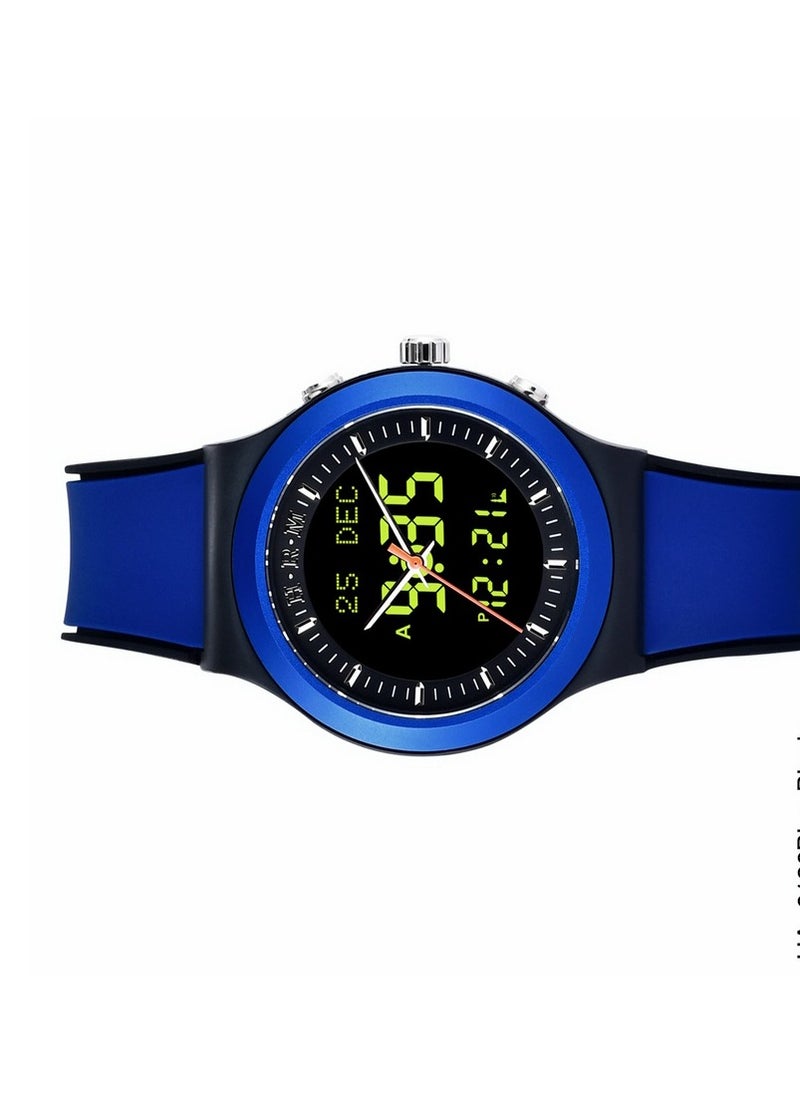 HARAMEEN - Al Harameen Worldwide Prayer Times Water Resistant Digital And Analog Wrist Watch  HA-6126 Blue Black - Image 1