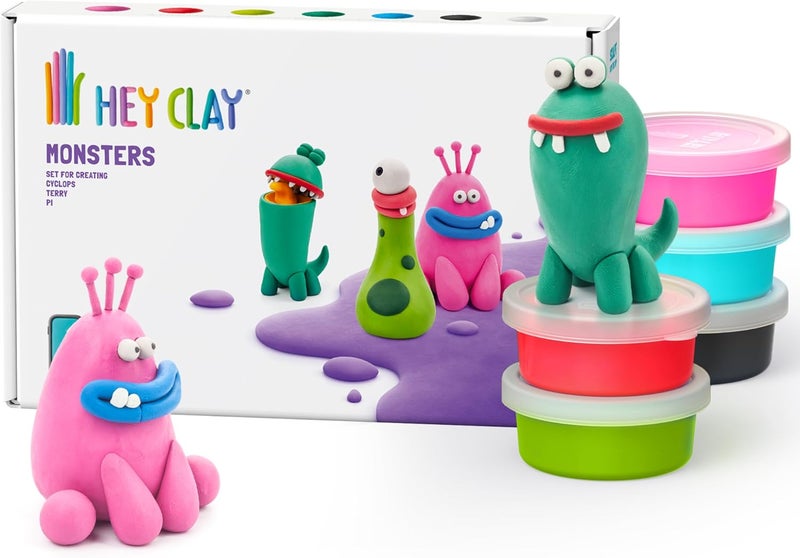 HEY CLAY -DIY Monsters: Terry, Pi, Bigwig Plastic Creative Modelling Air-Dry Clay For Kids 6 Cans - Image 1