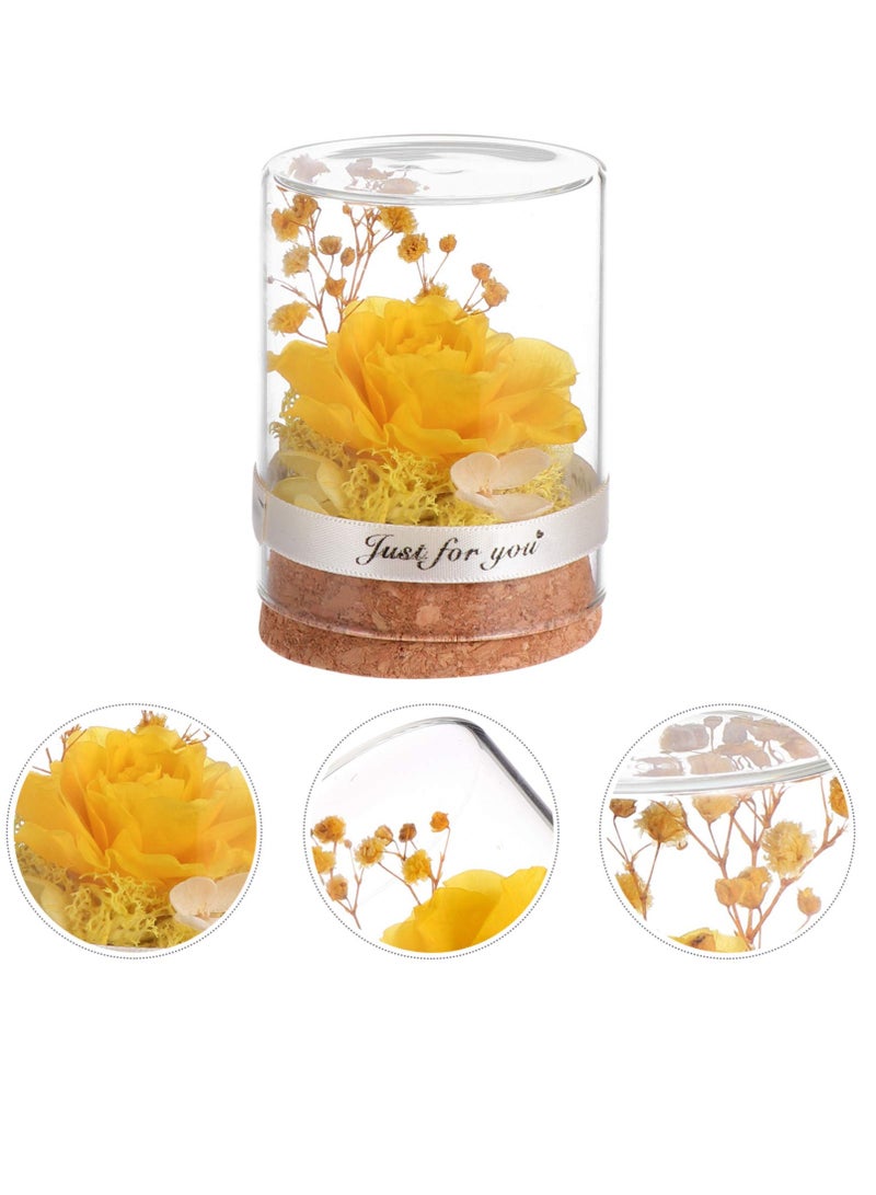 Luckam Preserved Flower In Glass Dome Everlasting Forever Handmade Rose Galaxy Flower Artificial Flower Natural Eternal Never Withered Flowers Valentine's Day, Mother's Day, Anniversary, Birthday, Yellow - Image 2
