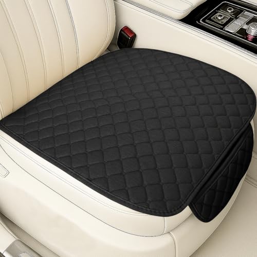 YoRise Comfortable Car Seat Cover Linen Breathable AntiSlip Front Bottom Seat Cushion Pad with Storage Pocket Universal Auto Interior Seats Protector Accessories for Car Truck SUV Black - Image 1
