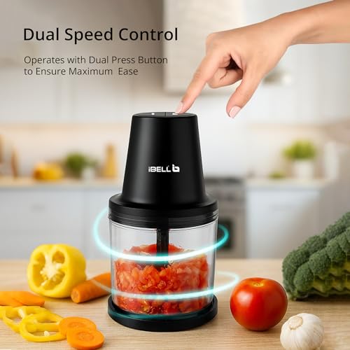 IBELL Electric Chopper - Large 840ml Transparent Bowl, 2 Speed Modes, Multi Purpose Chopper for Kitchen Use with Ice Crusher, Chop, Mince, Whisk, Dice, Puree (Black) - Image 3