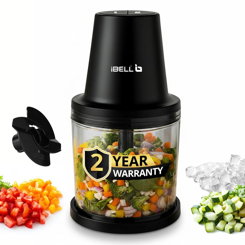 IBELL Electric Chopper - Large 840ml Transparent Bowl, 2 Speed Modes, Multi Purpose Chopper for Kitchen Use with Ice Crusher, Chop, Mince, Whisk, Dice, Puree (Black) - Image 1