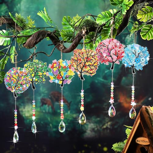Burbell 6 Pcs Tree of Life Diamond Art Suncatchers Kits for Adults Double Sided Tree of Life Diamond Painting DIY Dream Catcher Kit Wall Decor Wind Chimes for Adults 6 Styles - Image 3