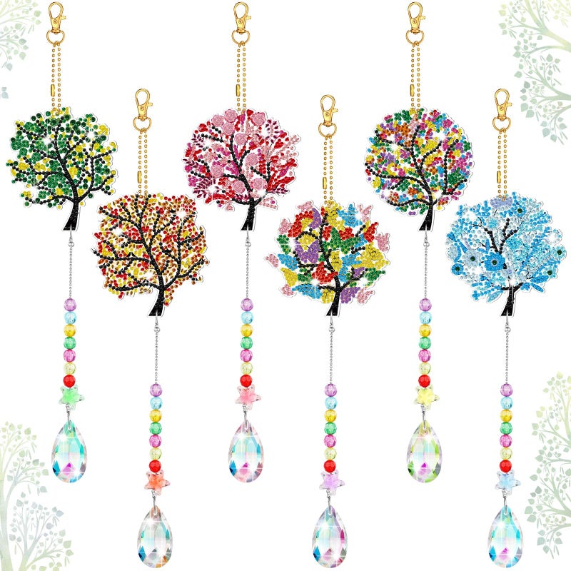 Burbell 6 Pcs Tree of Life Diamond Art Suncatchers Kits for Adults Double Sided Tree of Life Diamond Painting DIY Dream Catcher Kit Wall Decor Wind Chimes for Adults 6 Styles - Image 2