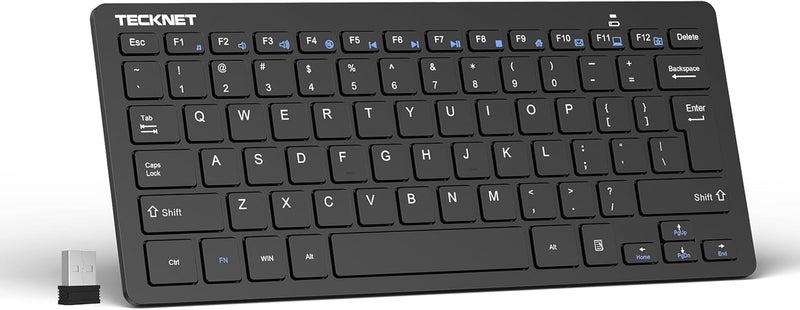 TECKNET 2.4G Wireless Keyboard - Mini Compact Keyboard with Media Hotkeys, 12-Month Battery Life, Compatible with PC, Desktop, Laptop, Smart TV - Black - Image 1