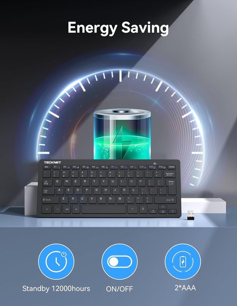 TECKNET 2.4G Wireless Keyboard - Mini Compact Keyboard with Media Hotkeys, 12-Month Battery Life, Compatible with PC, Desktop, Laptop, Smart TV - Black - Image 5